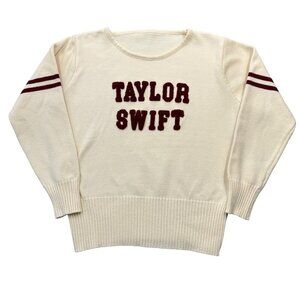 Taylor Swift Knit Varsity Sweater Collegiate Red Era Ivory Maroon Womens S/M
